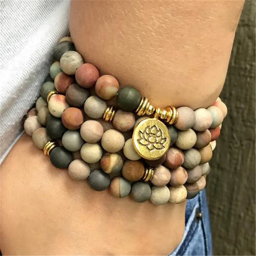 

8mm Matte Agate Color Stone 108 Beads Handmade Necklace Bracelet Classic Meditation Japa Spiritua