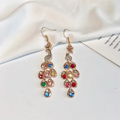 New fashion Vintage Multicolor Rhinestone Peacock Earrings For Women girl Accessories jewelry wholesale