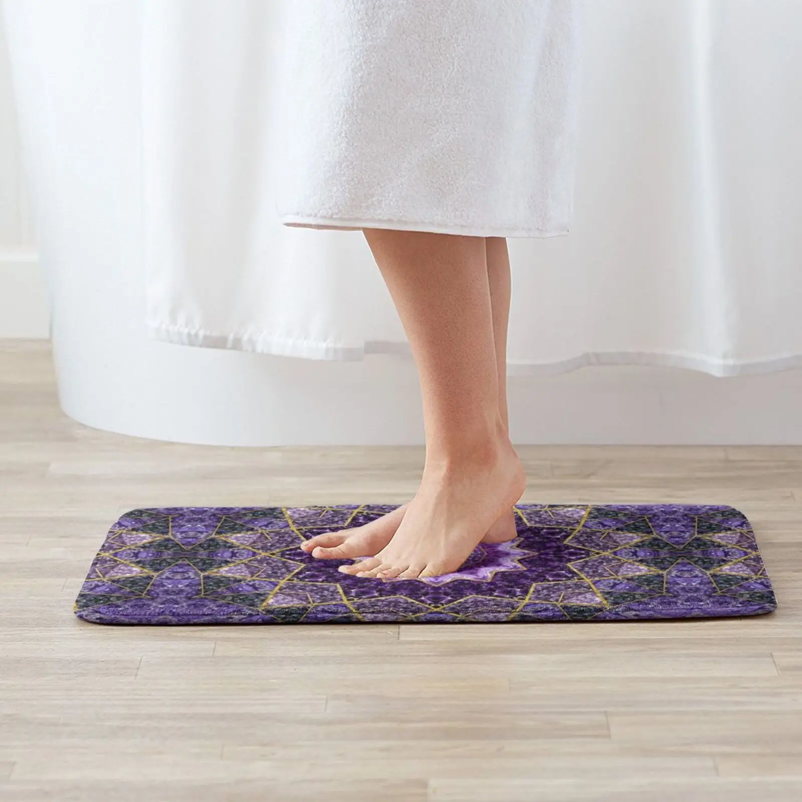 Amethyst And Gold Kaleidoscope Mandala Entrance Door Mat Bath Mat Rug Painter Tv Show Movie Passion Love Hobby Fun Sports