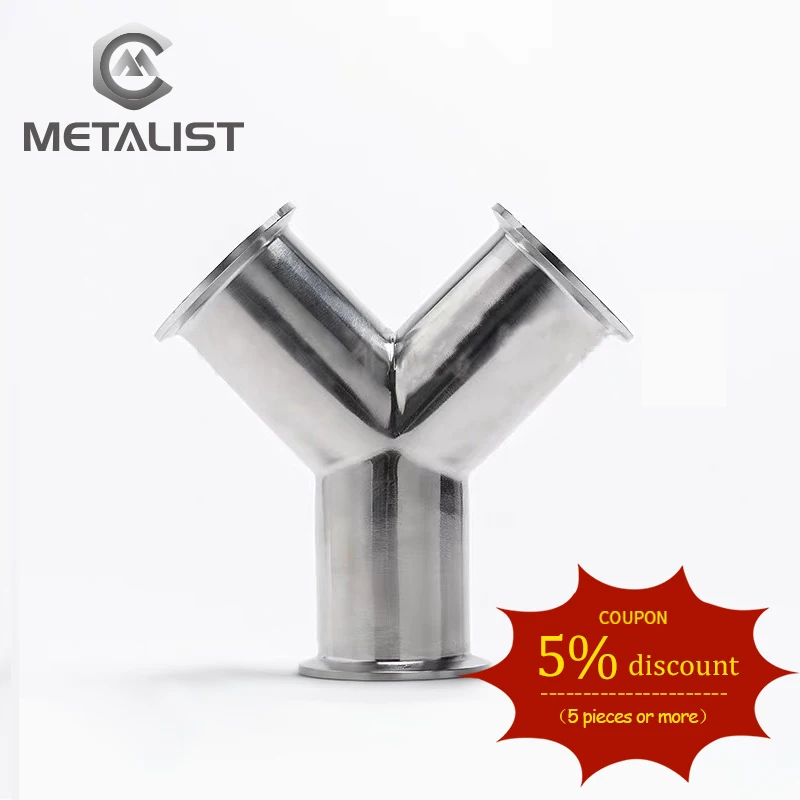 

METALIST 19-89mm Pipe OD Sanitary Y Type 90 Degree Three Way Elbow SS304 Fitting Tri Clamp