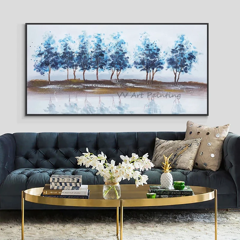 

Shadaow Modern Handmade Nature Oil Painting Canvas Posters Blue Tree Scenery Landscape Paintings Wall Art Home Decor Pictures