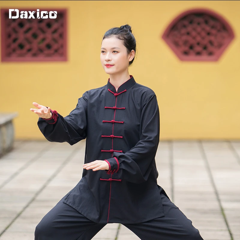 Cotton and Linen Tai Chi Uniform Woman Kung Fu Suit Man Long Sleeve Wushu Martial Arts Clothing Morning Exercise Taiji Outfit