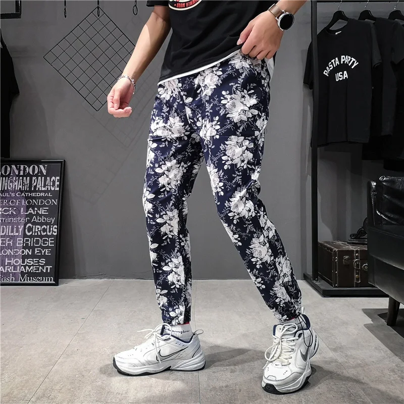 Hipster Streetwear Harajuku Sweatpants Chinese style summer Jogger Pants Men Cargo Harem Hip Hop Fashion Casual flower Trousers