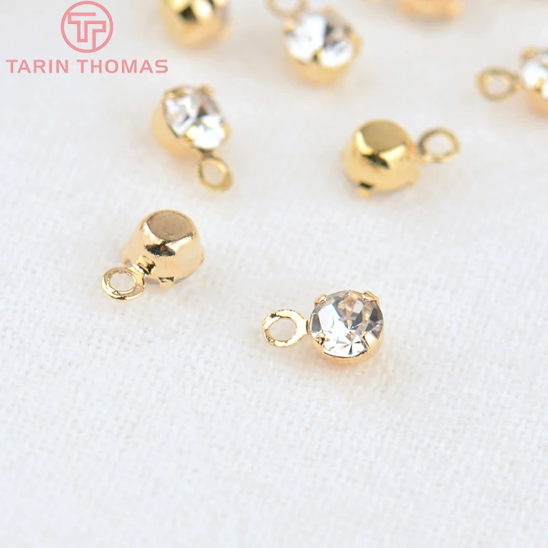 (149)20PCS 3.5MM Hole 0.5MM 24K Gold Color Brass with Zircon Round Pendants Charms High Quality DIY Jewelry Making Findings