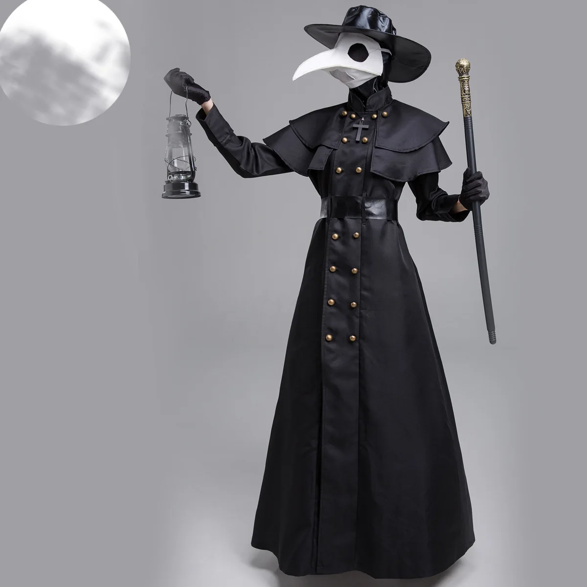 Costume da medico della peste abito lungo mantello Steampunk maschera con becco d'uccello abiti bocca di uccello della peste Doctor Cosplay costumi di Halloween croce