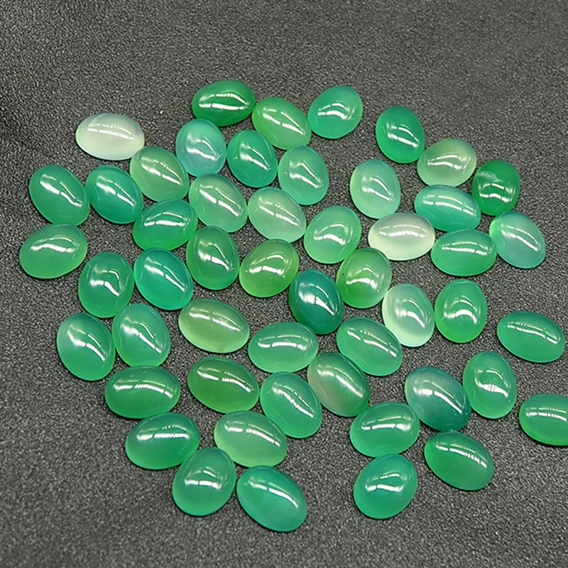 Green agate egg-shaped round drop-shaped ring face DIY antique jewelry hairpin bare stone chalcedony inlaid accessories