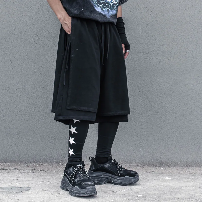 

Men's Fake Two Layer Casual Pant Spring/Summer Street Style Wide Leg Pants Loose Pants Harlan Pants Knight Pant Skirt