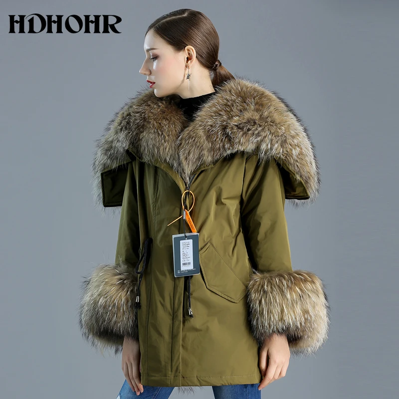 HDHOHR 2024 New Real Fur Coats Women Natural Fox Fur Coats Down Parker Commuting-Leisure Warm Winter Fox Fur Jackets