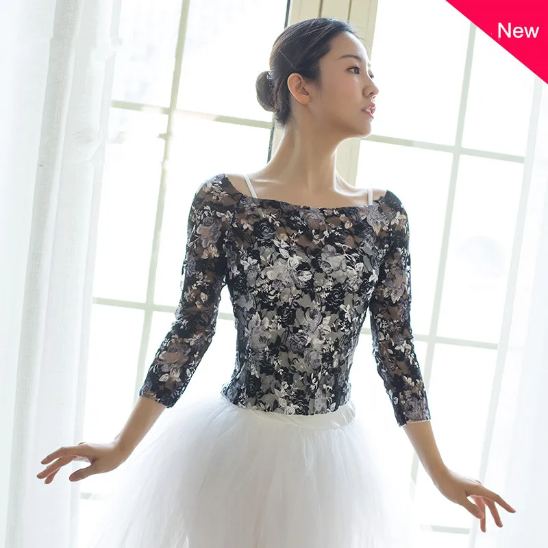 Printed Womens Lyrical DanceWear Back Crop Top Latin Ballroom Dancing Costumes Figure Skating Tops Ballet Dance Practice Clothes