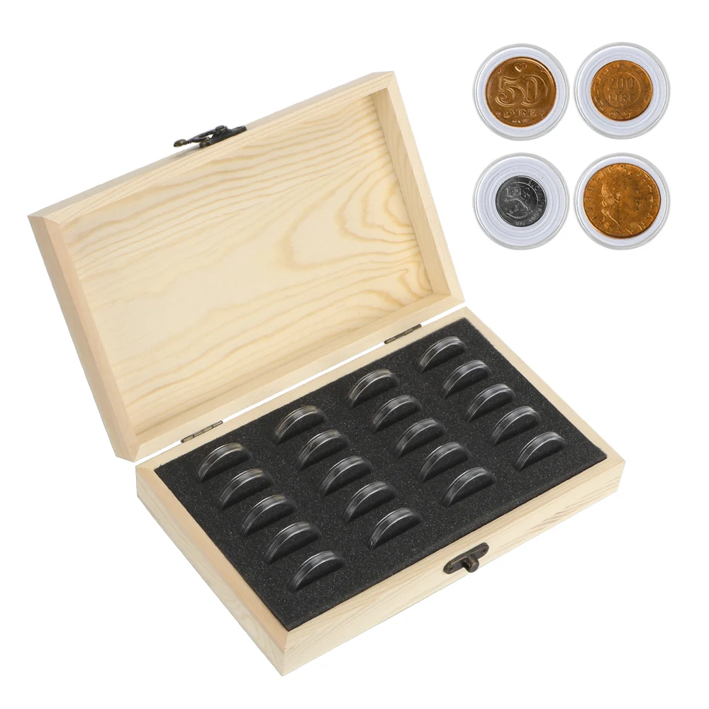 Adjustable Antioxidative Wooden Commemorative Coin Collection Case with Adjustment Pad Coins Storage Box