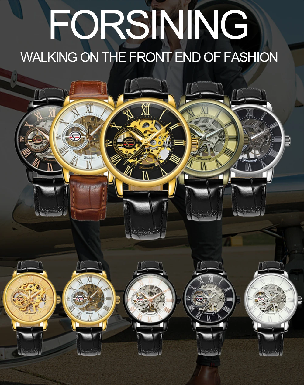 2019 FORSINING 3D Logo Black Gold Men Mechanical Watch Montre Homme Man Watches Top Brand Luxury Leather WINNER Skeleton Design