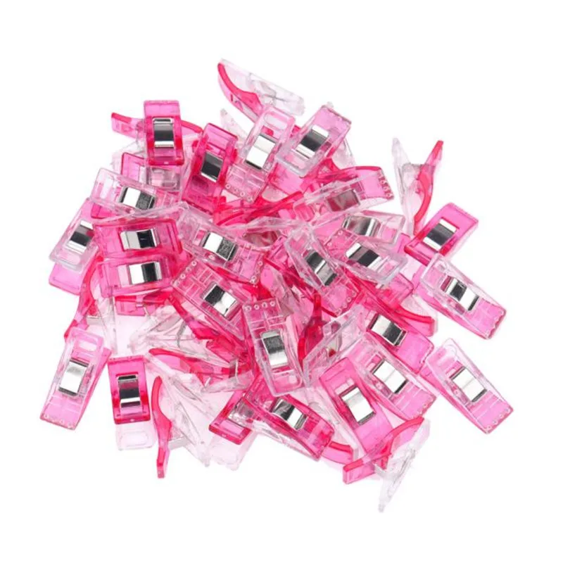 50 PCS Clear Sewing Craft Quilt Binding Plastic Clips Clamps Pack high quality Hot Pink  2.7*1*1.5cm