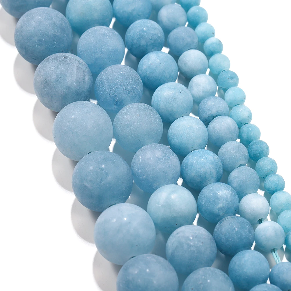 1strand/lot 4/6/8/10mm Matte Blue Chalcedony Stone Aquamarin Round Loose Spacer Beads For Bracelet Jewelry Makings Supplies image 5