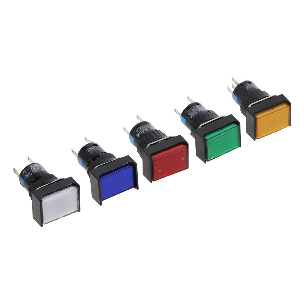 DC 12V 16mm Push Button Self-Lock Momentary/Latching Switch Rectangle LED Light  DC24V AC110V AC220V