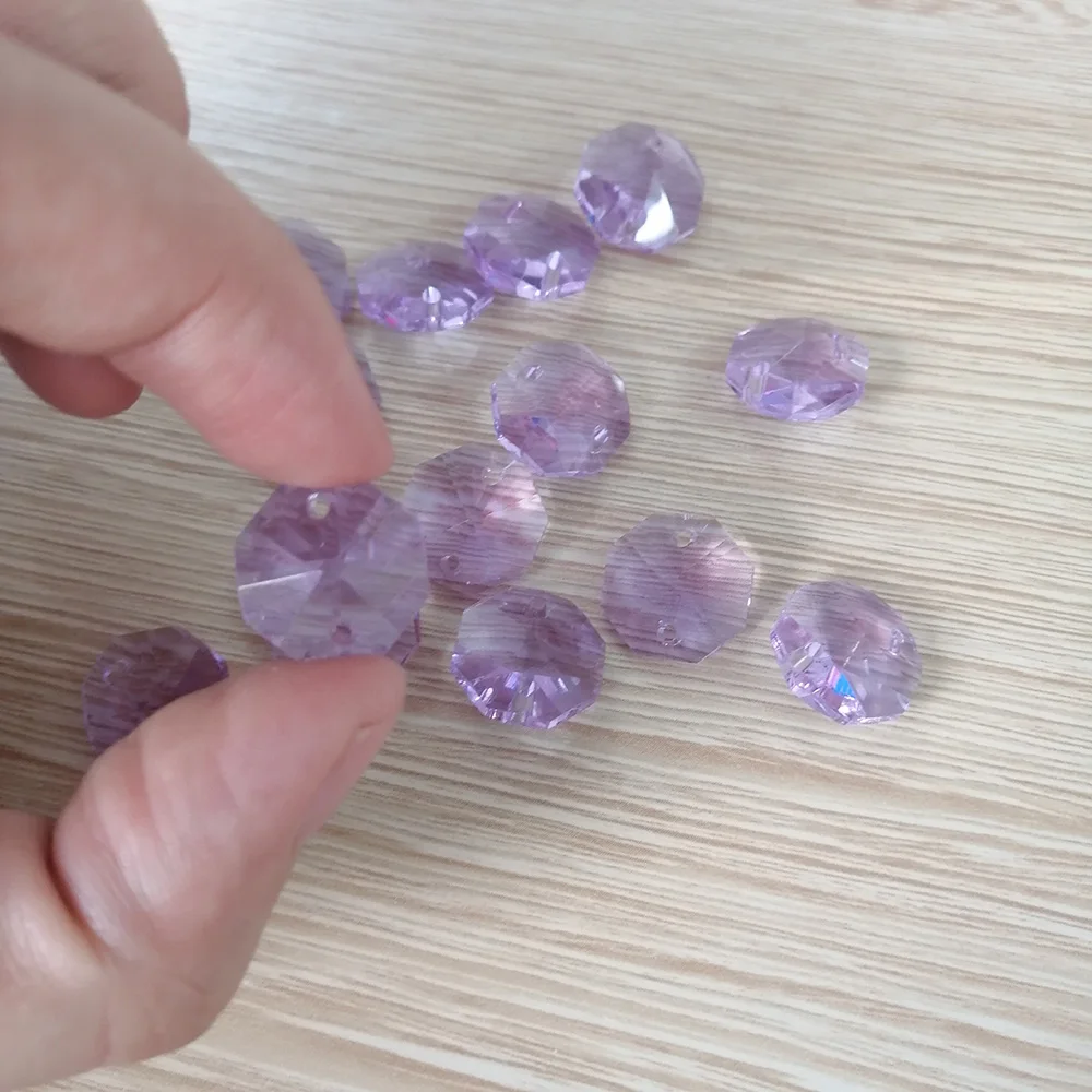 

Camal 20pcs Crystal Purple 14mm Crystal Octagonal Loose Bead Two Holes Prisms Chandelier Lamp Parts Wedding Centerpiece