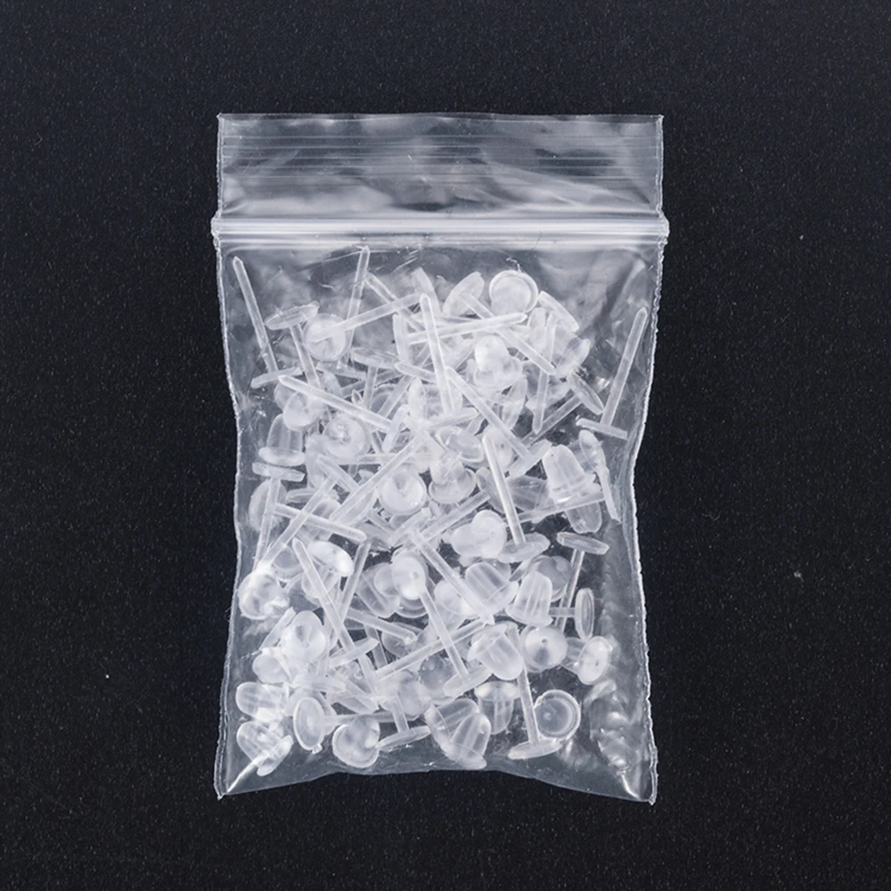 50Pcs/Pack Clear Plastic Stem Rubber Anti-Allergy Ear Stud Replacement Earring Accessories Protect Ears From Ear Hole Blockage