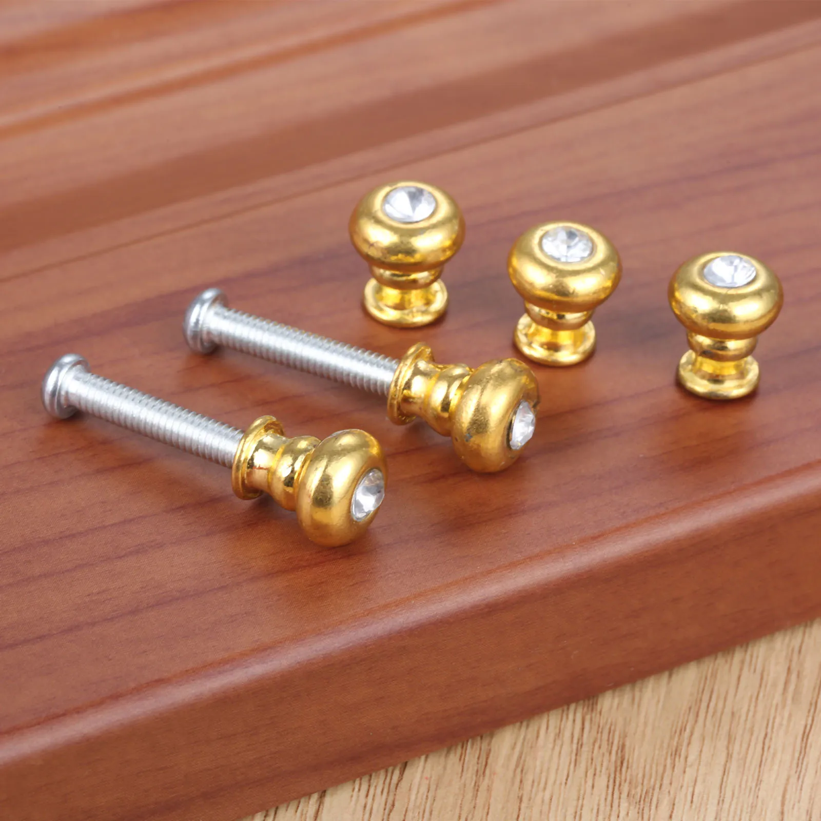 5Pcs Gold Zinc Alloy Furniture Handles with Rhinestone Drawer Pull Knobs Cabinets Dresser Wooden Box Drawer Cupboard Door Handle