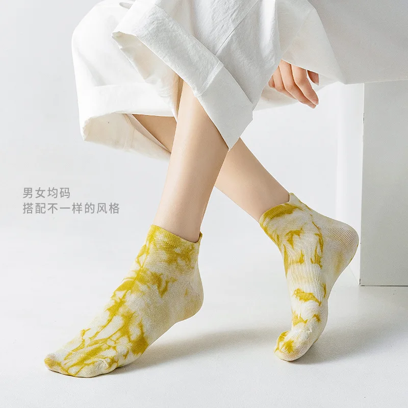 2021 new tie-dye boat socks cotton socks ladies boat socks breathable color Japanese shallow mouth socks