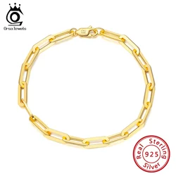 ORSA JEWELS 14K Gold Plated 925 Sterling Silver Paperclip Link Chain Bracelets for Women Girl Silver Bracelet Jewelry 2022 SB109