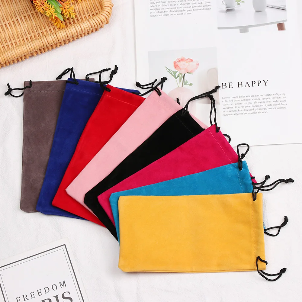 5Pcs/Set Fashion Fabric Reading Glasses Drawstring Bag Solid Color Soft Sunglasses Pouch Myopia Glasses Case Eyewear Accessories