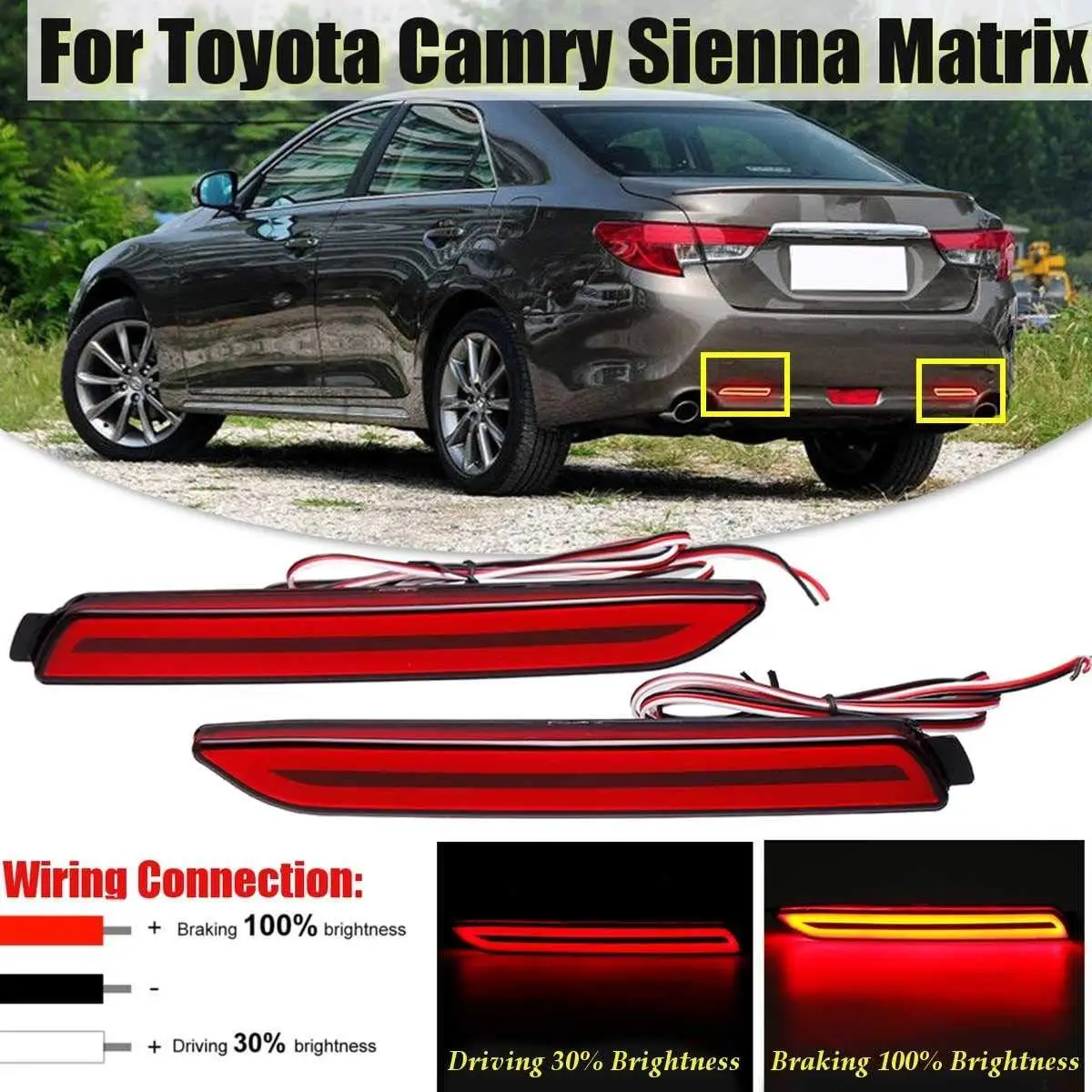 

Pair Red Lens LED Rear Bumper Reflector Tail Brake Light For Toyota Camry 2006-2014 For LEXUS GX470 IS-F RX300