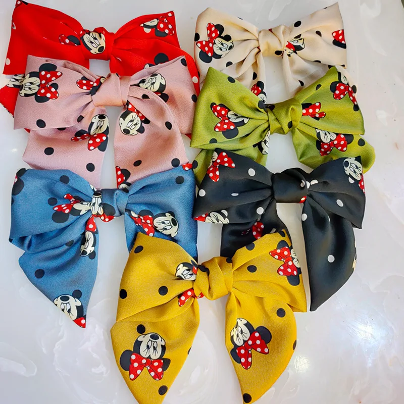 New Wide-Brimmed Mickey Bow Hairpin All-match Minnie Handmade Fabric Spring Clip Cute Hair Accessories Girl