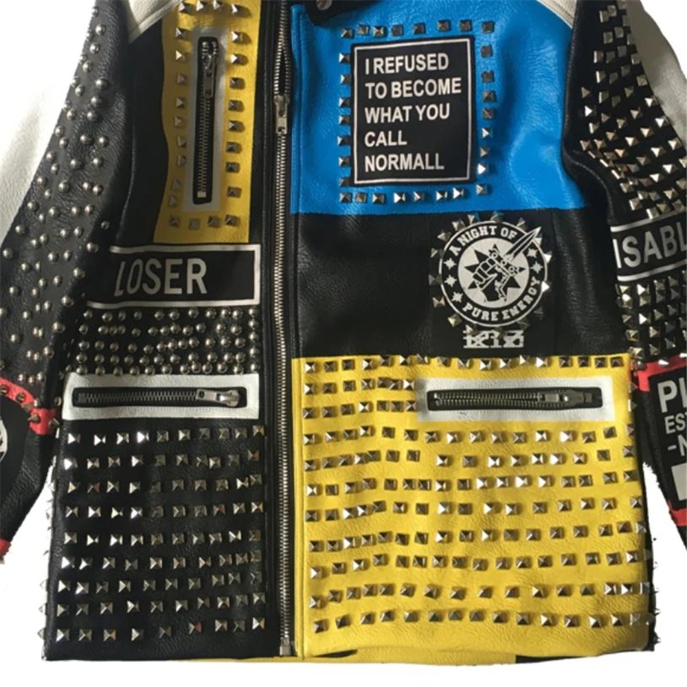 M-2XL Men Women Leather Jacket 2023 Fashion Motorcycle Style Studded Rivet Punk Rock Cool Zipper Streetwear Biker Coats Y1248