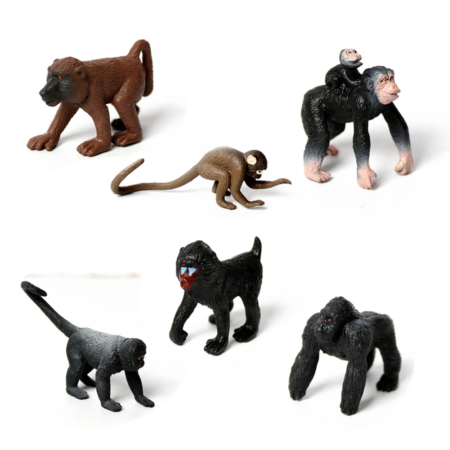 Simulation Mini Wild Animals Mandrill,Gorilla,Chimpanzee,Baboon,Squirrel monkeys Model figures Collection Miniature Gift Toys