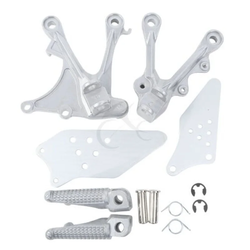 Motorcycle Black/Matte Black/Silver Front Footrest Foot Pegs Brackets For KAWASAKI ZX6R 2005-2008 ZX636 2005-2006 view 2