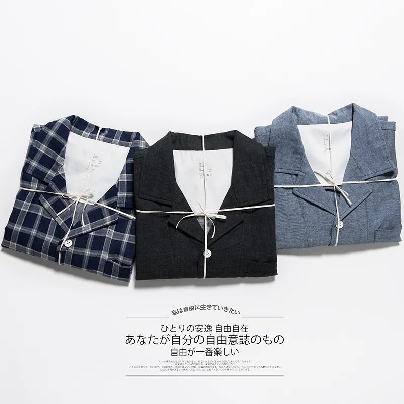 

Men Cotton Pajamas Summer Short Sleeve Trousers Sleepwear Gauze Plus Size Home Wear 2 Piece Plaid Mens Nightwear Lounge Set 2021