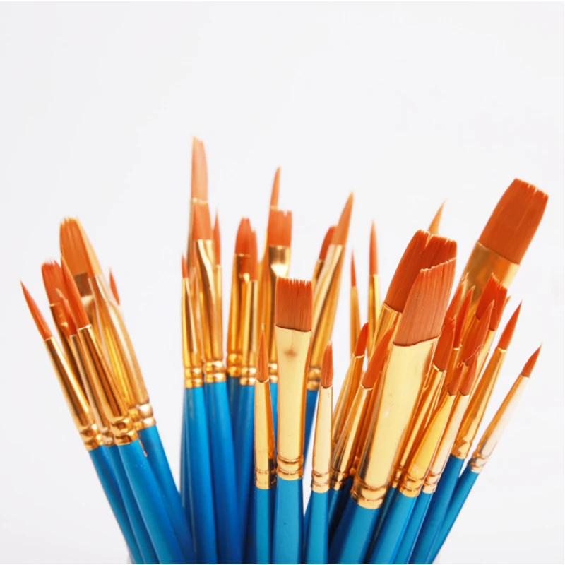 50pcs/Set High Quality Nylon Hair Oil Paint Brush Set Flat Brush Acrylic DIY Drawing Pen for Artists Painters Beginners Students
