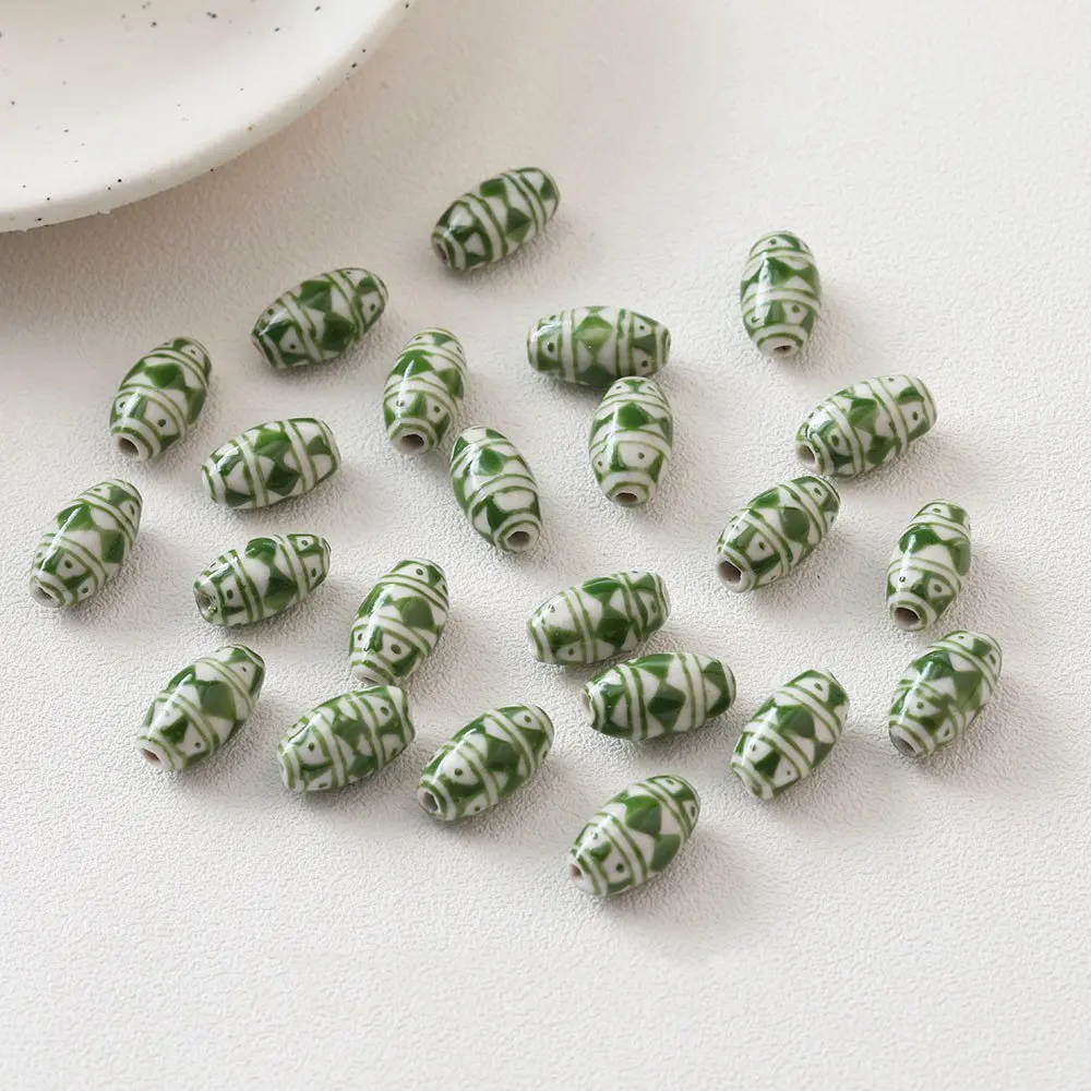 4PCS Oval Retro Hand Painted Ceramic Beads Loose Bead Septal for Jewelry Making Necklace Bracelet Diy Earrings Accessories