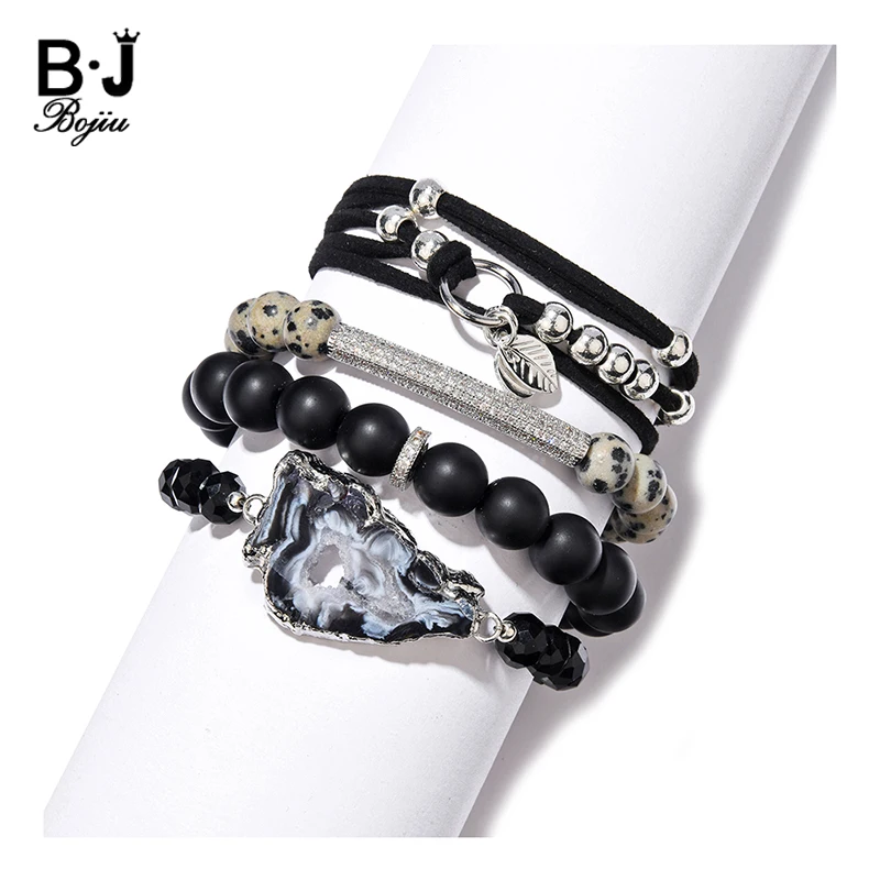 Trendy Women's Natural Stone Bracelets Set 2021 Brazil Agates Faceted Crystal Dalmatian Jaspers Beads Bracelet Jewelry BCSET314