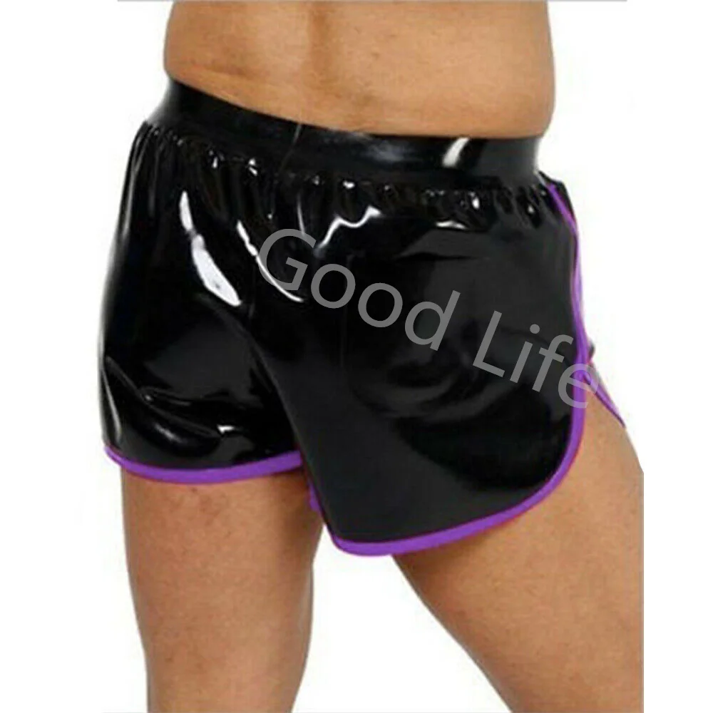 New Sexy Latex Men Boxer Rubber Male Short Underwear Panties Pants Underpants with Color Trim