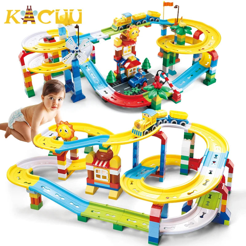 

Newest Big Particle Blocks Magical Marble Race Run Building Blocks DIY Construction Bricks Funnel Slide Toys Kids Gifts