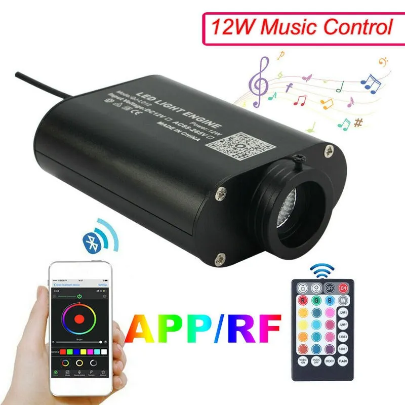 RGBW Fiber Optic Light Device Engine Smart APP Control 28keys Musical Audio sound RF Controller 12W+3M*300Pcs*0.75mm cable kit