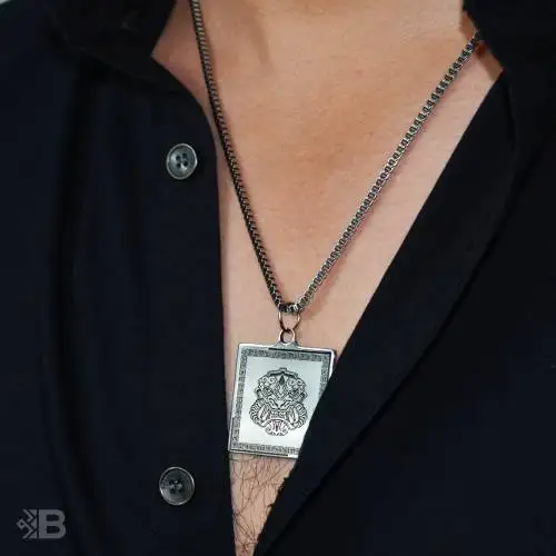 Aztek Monster Totem Square Steel Necklace-3063