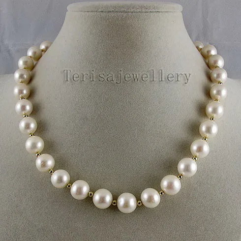 

Terisa Pearljewelry Store AA 9-10MM White Genuine Freshwater Pearl 3mm Gold Beads Handmade Fashion Pearl Necklace Women Gift