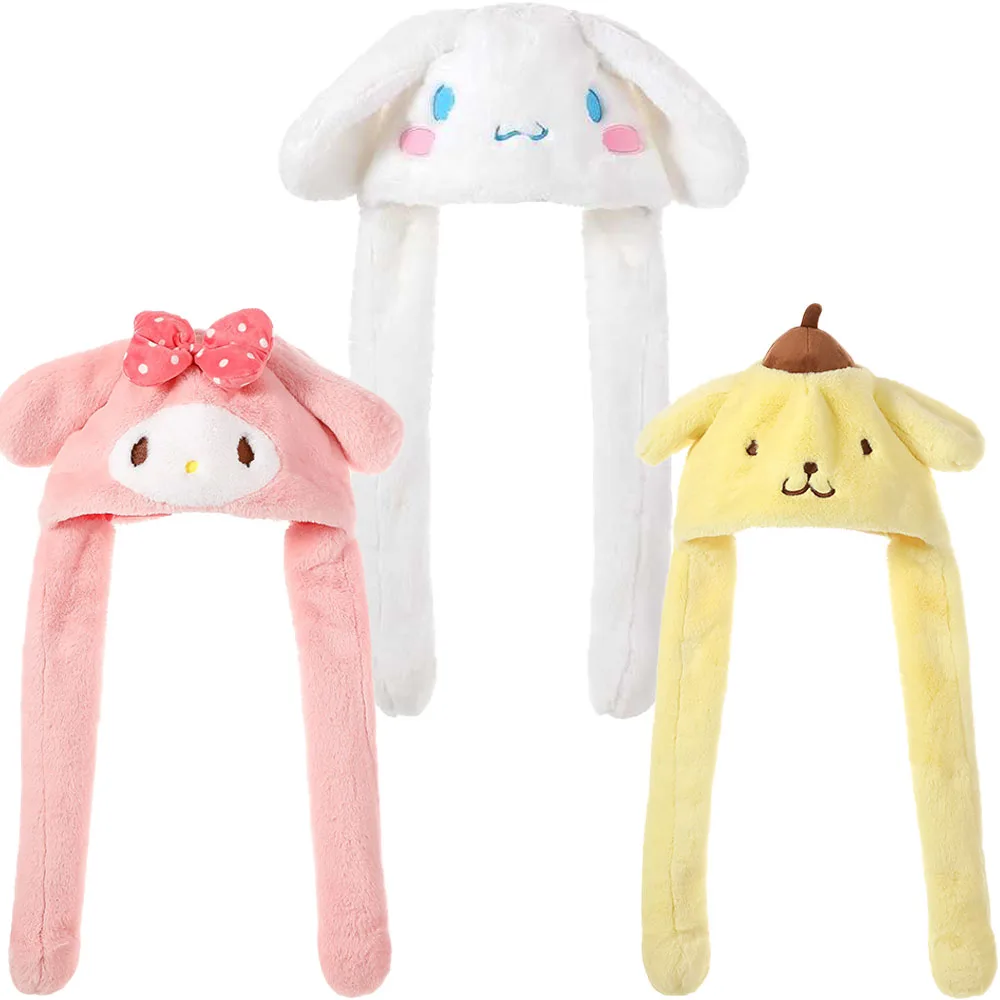 

Sanrio Japan Original Kawaii Cinnamoroll Cap Hat Pinch Plush Hat Keep Warm Bunny Hat Ears Up Plush Head Ornament for Woman Girls