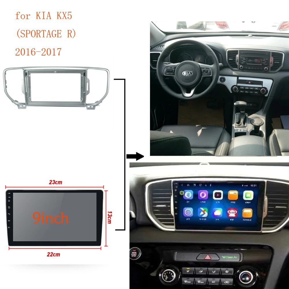 Byncg-Car DVD Fascia Kit Guarnição para KIA KX5 (Sportage R) 2016-2017, Double Din, encaixe de áudio, adaptador, quadro, 9 polegadas