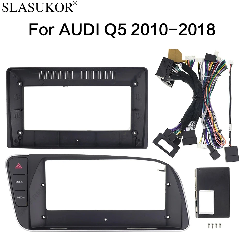 9 Inch Car Fascia For AUDI Q5 2010-2018  Stereo Panel Dash Frame Conditioning Work Canbus Power cable