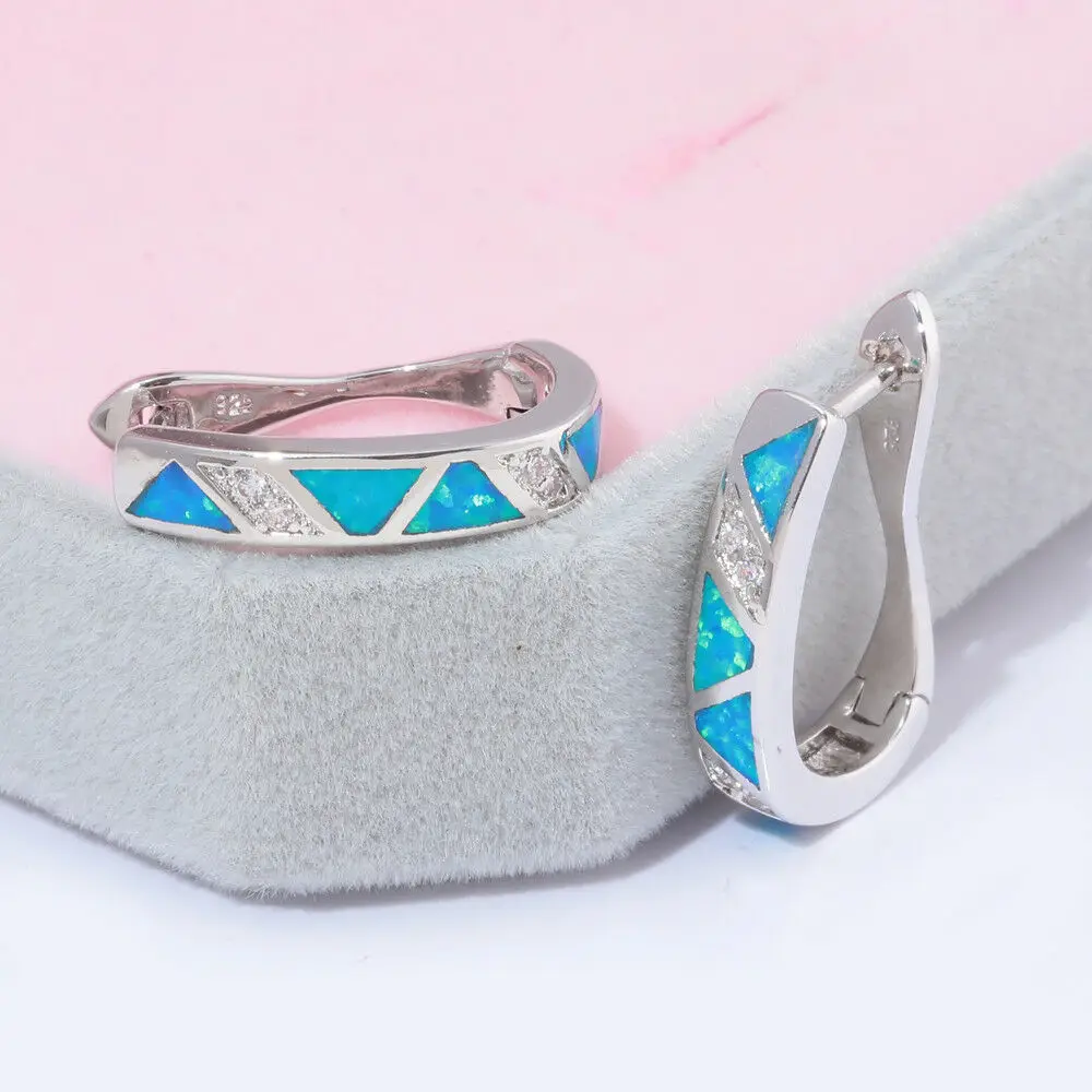 CiNily Blue Fire Opal Filled Hoop Earrings Silver Plated Long Oval Earring Vintage Ethnic Tribe Africa Luxury Jewelry Woman Girl