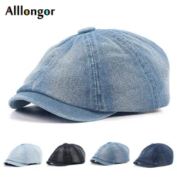 Denim Beret Hat Men Women Unisex 2024 Casual Spring Fashion Octagonal Hats Boina Masculina Reaky Blinder Newsboy Cap