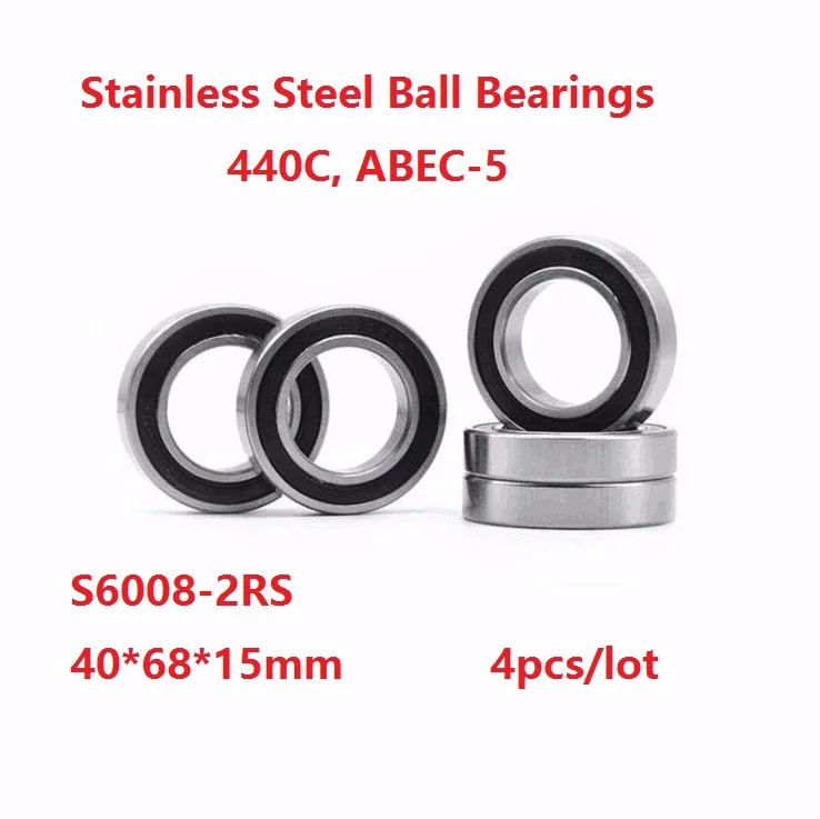 

4 шт./лот ABEC-5 S6008RS S6008-2RS S6008 2RS RS 40x68x15 мм, двойная резиновая крышка, шарикоподшипник с глубоким желобом из нержавеющей стали