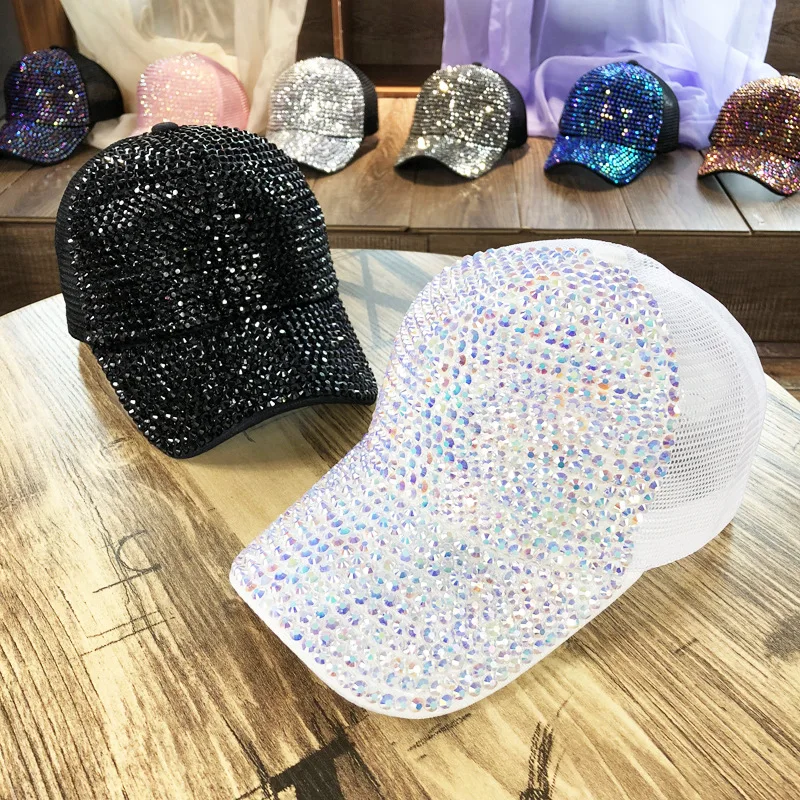 

H7611 Baseball Hat Women Summer Anti-UV Casual Sunshade Sunscreen Cap Female Rhinestone Breathable Mesh Hip Hop Fashion Men Hats