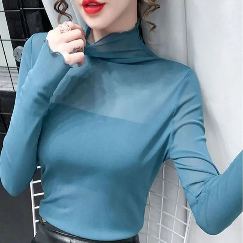 Blouse Women Lace Women\'s Long-Sleeved Mesh Top Turtleneck Shirts Small Shirt Blusas Ropa De Mujer