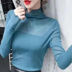 Blouse Women Lace Women's Long-Sleeved Mesh Top Turtleneck Shirts Small Shirt Blusas Ropa De Mujer