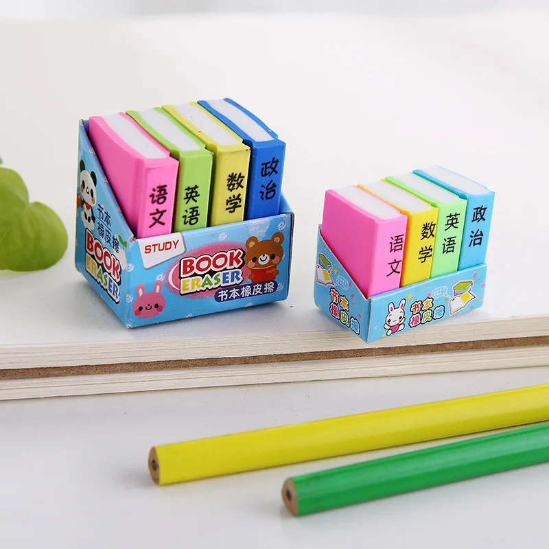 Rubber Erasers for kids Creative lovely Chinese Math Textbook Candy color Eraser Student Pens Erasable Stationery