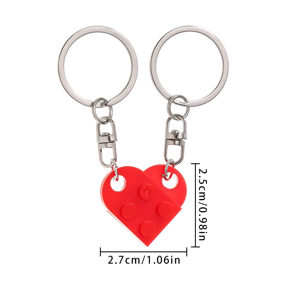 1Pair Fashion Cute Love Heart Building Block Keychains Couples Friendship Separable Love Heart Brick Key Ring Jewelry Gifts