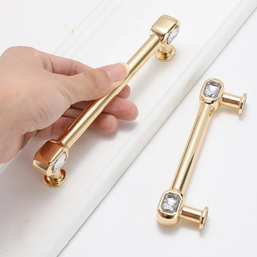 96 128mm modern fashion luxury Transparent crystal wine cabinet book cabinet handle gold kitchen cabinet drawer tv cabinet knob